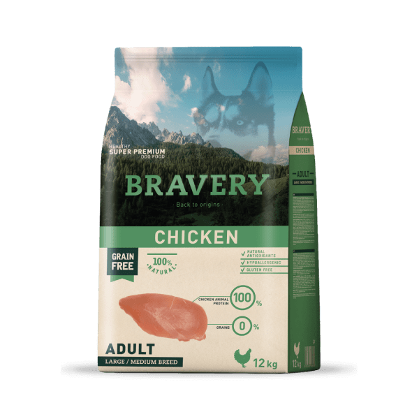 Bravery Dog Chicken Adult Large/Medium Breeds 12Kg